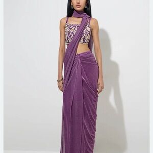 NWT Elegant Purple Drape Saree with Embroidered Blouse